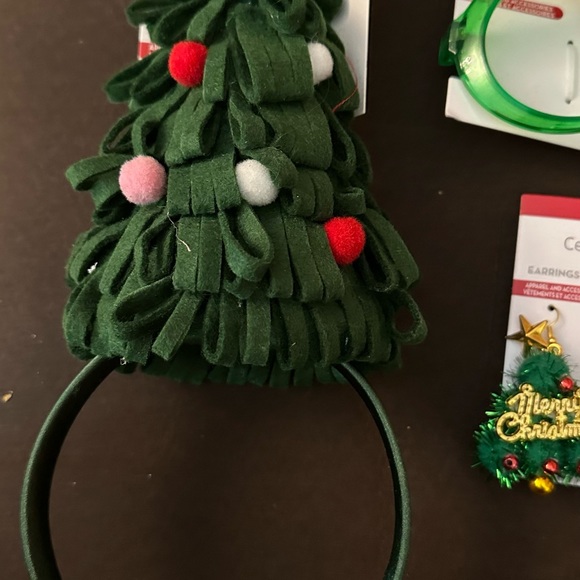 Christmas tree earrings, head band and glasses set. - Picture 2 of 3